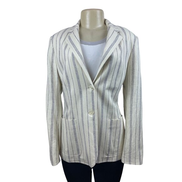 Chaps Women’s White Striped Notched Lapel Blazer Sz 12 - NWT - Picture 1 of 8